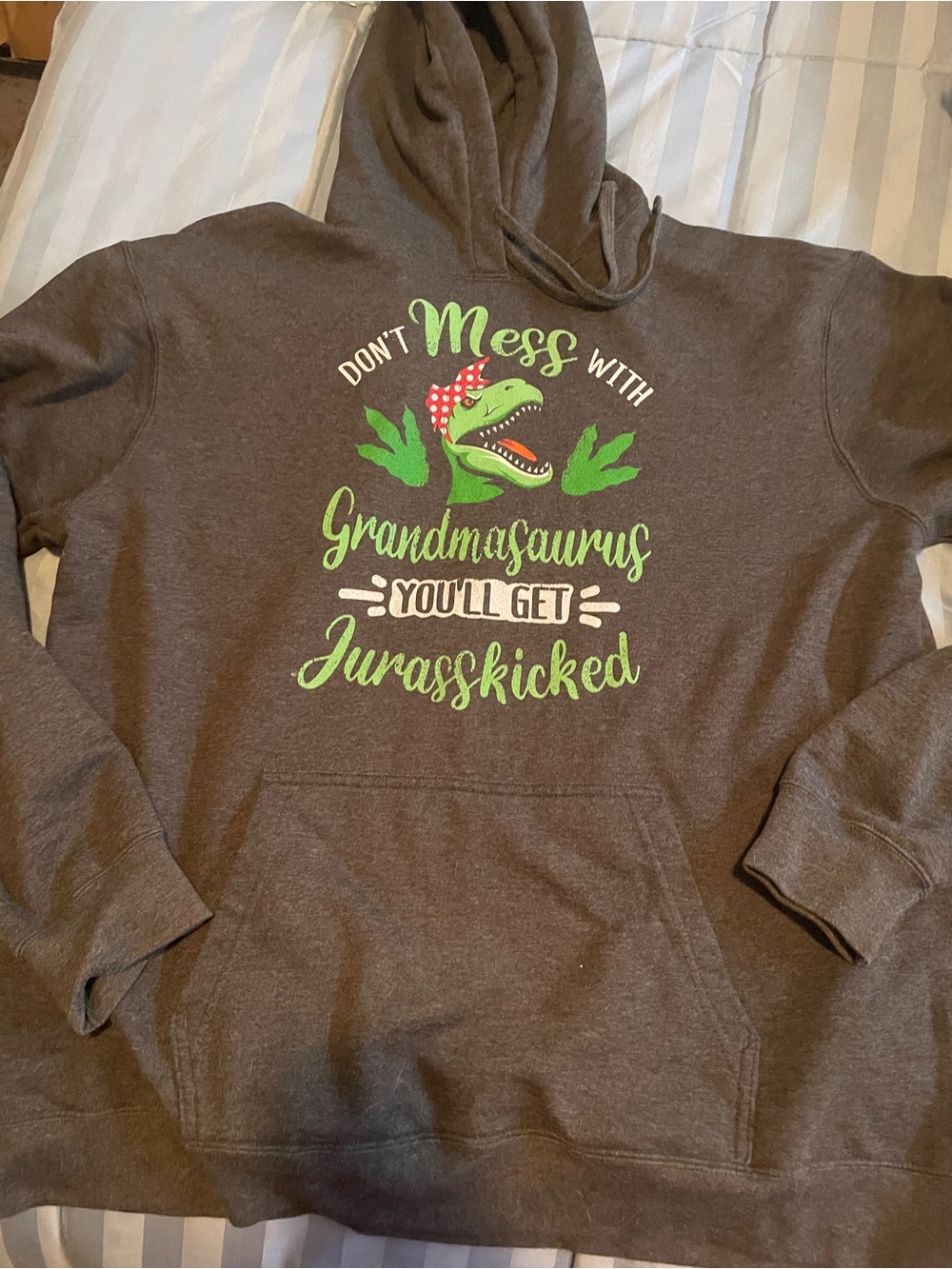 Grandmasaurus Hooded Sweatshirt - gray with Green Graphic